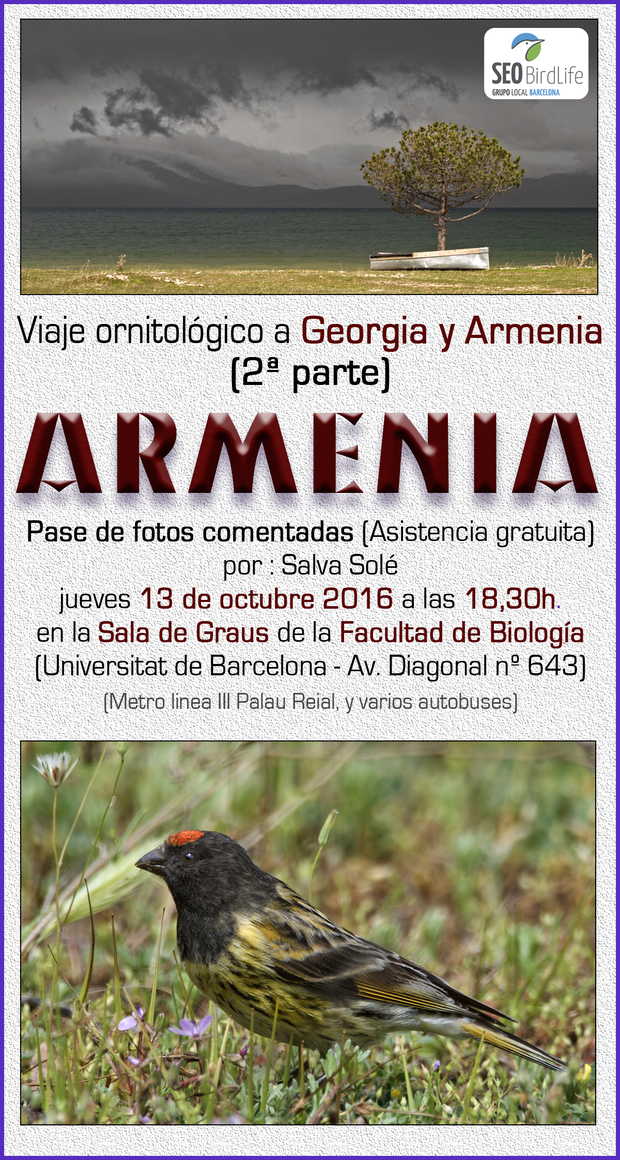 Viaje ornitológico a Armenia - jueves 13 de octubre 2016 a las 18:30